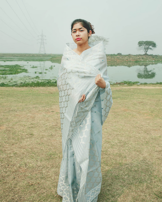 Jahnvi Sky Blue Kesa Paat Silk Mekhela Sador