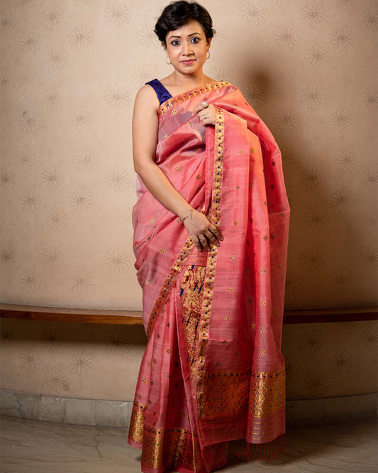 Disha Peach Kesa Paat Silk Mekhela Sador