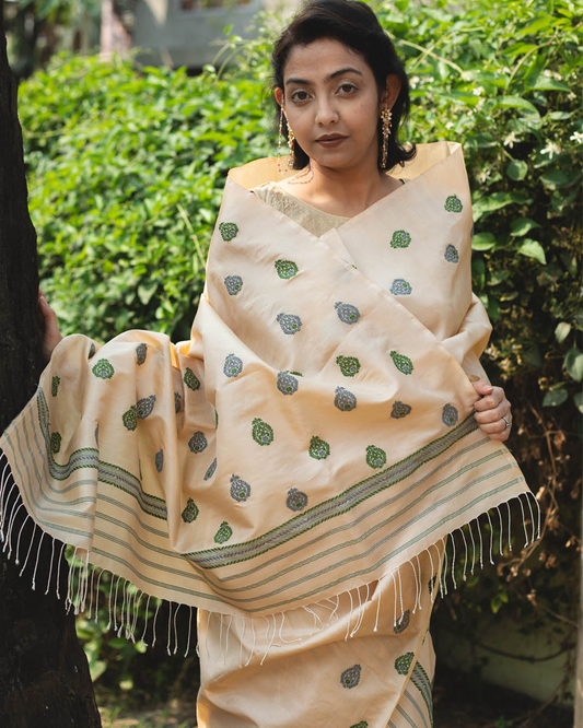 Paarash Wheat Brown Tussar Silk Mekhela Sador