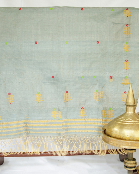 Rajgharana Ocean Green-Gold Tussar Silk Sador