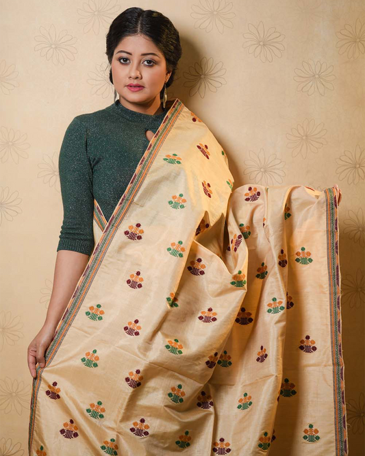 Naksh Wheat Brown Paat Silk Mekhela Sador
