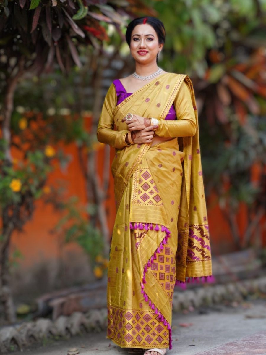 Handloom Authentic Muga Silk by Mulberry Silk Sari From Assam , India - Etsy