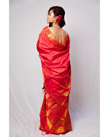 Kamakshi Lush Red-Gold Paat Silk Mekhela Sador
