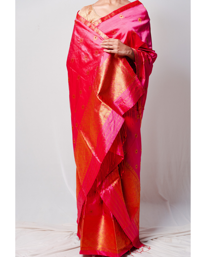 Rasa Pink-Gold Paat Silk Mekhela Sador