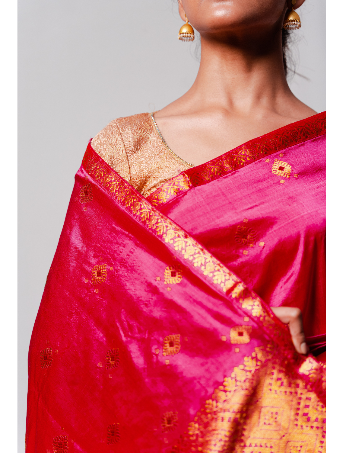 Rasa Pink-Gold Paat Silk Mekhela Sador