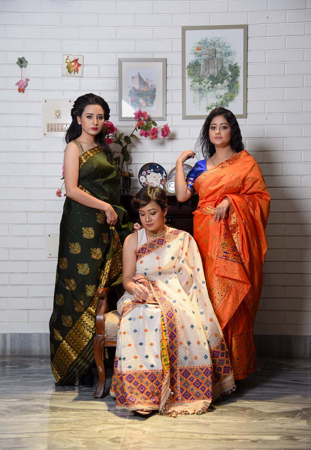 Narangi Orange Kesa Paat Silk Mekhela Sador