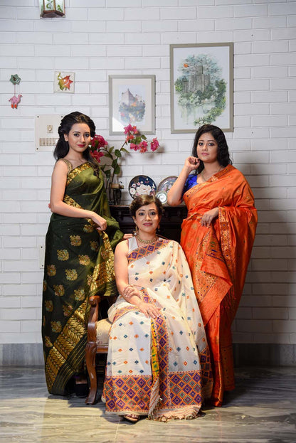Narangi Orange Kesa Paat Silk Mekhela Sador