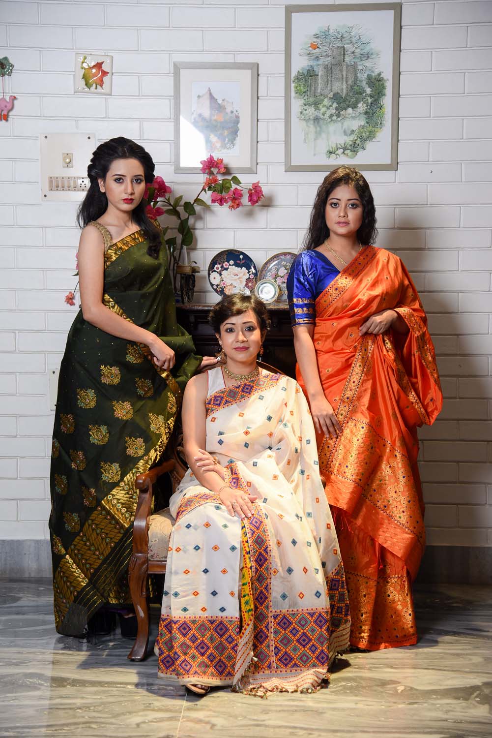 Narangi Orange Kesa Paat Silk Mekhela Sador