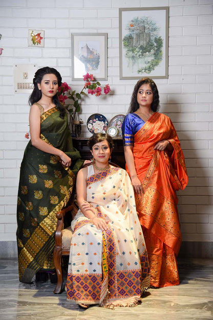 Narangi Orange Kesa Paat Silk Mekhela Sador