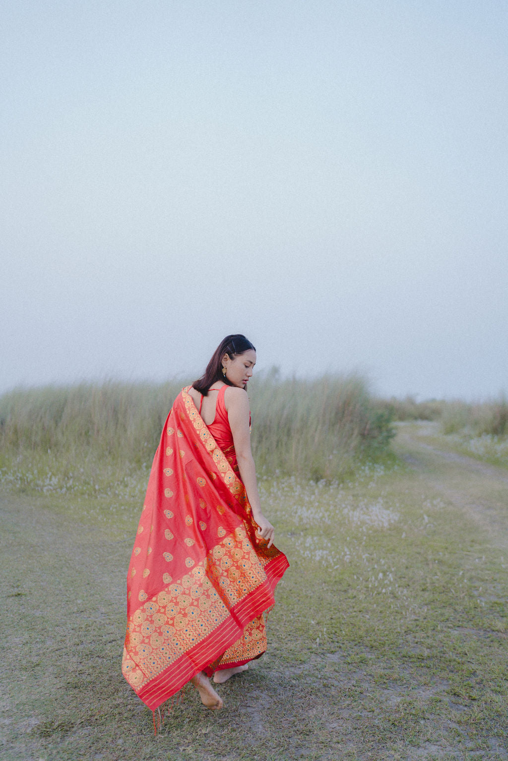 A handwoven Sereki mekhela sador in Assam silk