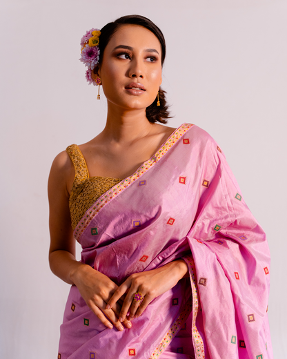 Kimaya Pink-Purple Paat Silk Mekhela Sador