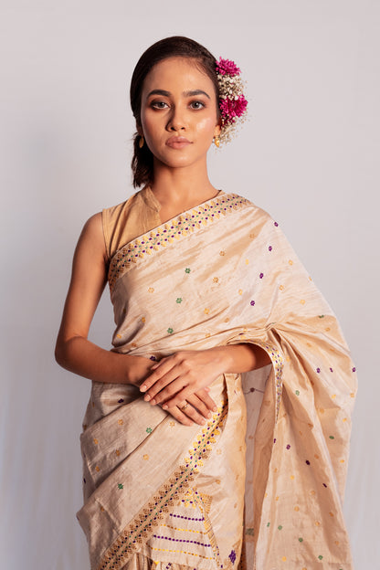 Indrani Light Brown Muga and Paat Silk Mix Mekhela Sador