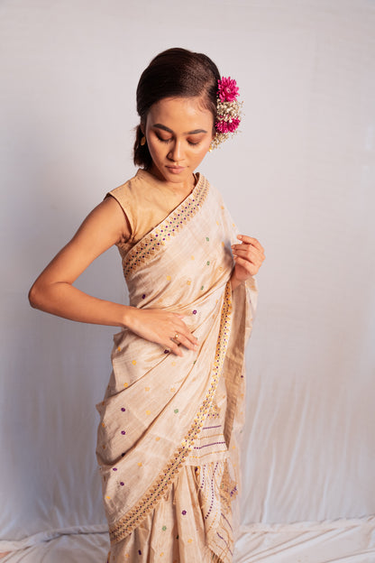 Indrani Light Brown Muga and Paat Silk Mix Mekhela Sador