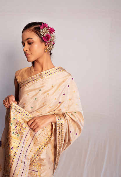 Indrani Light Brown Muga and Paat Silk Mix Mekhela Sador