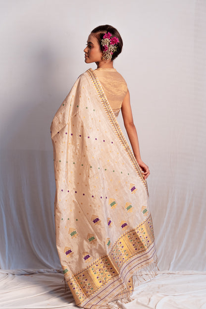 Indrani Light Brown Muga and Paat Silk Mix Mekhela Sador