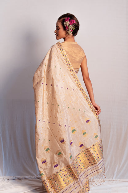 Indrani Light Brown Muga and Paat Silk Mix Mekhela Sador