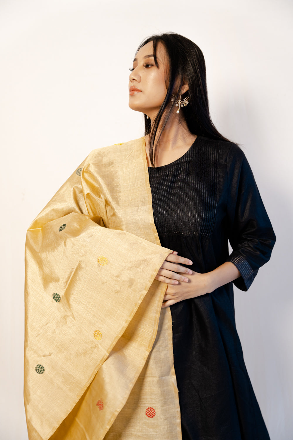 Satvi Wheat Brown-Multicolored Paat Silk Sador