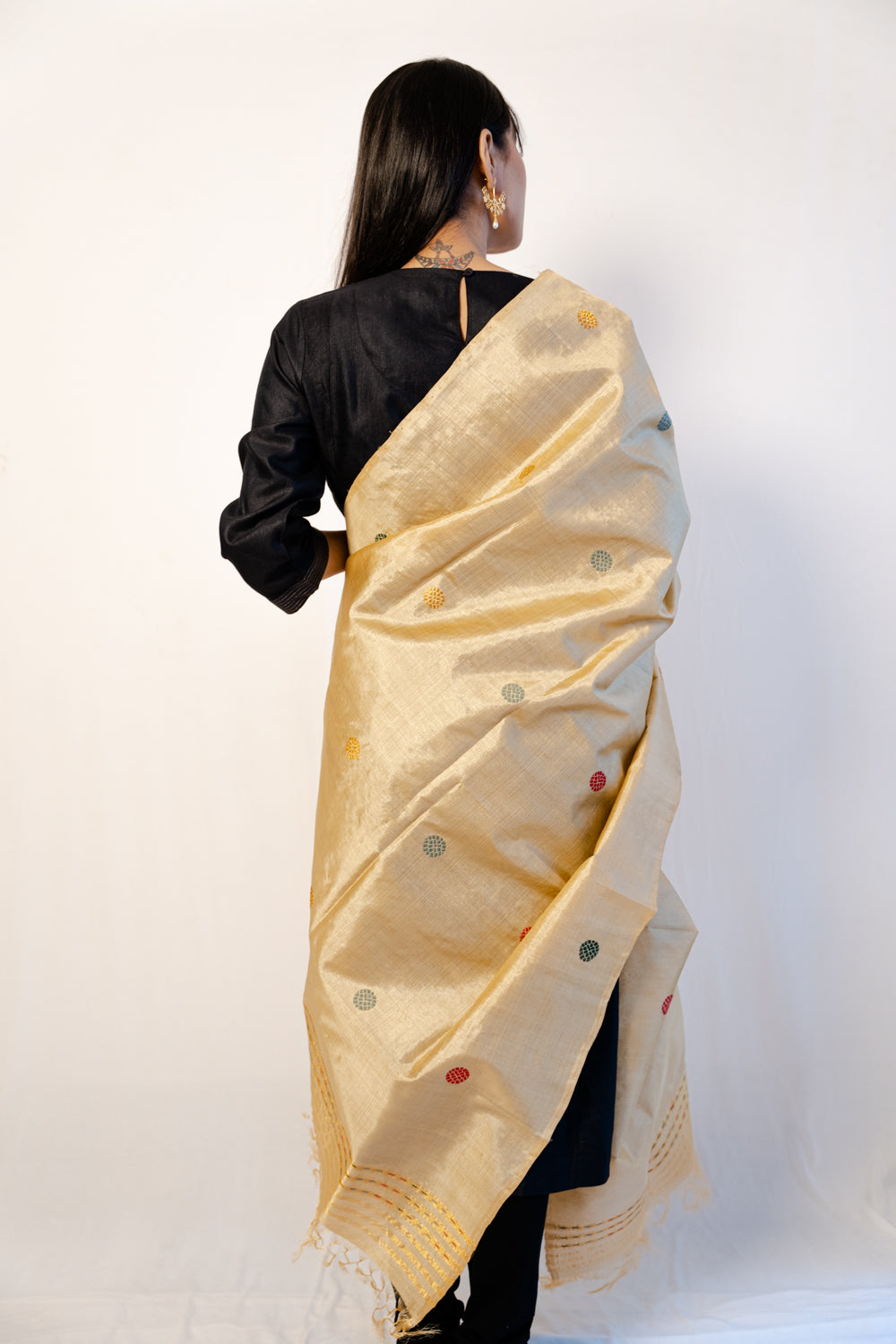 Satvi Wheat Brown-Multicolored Paat Silk Sador