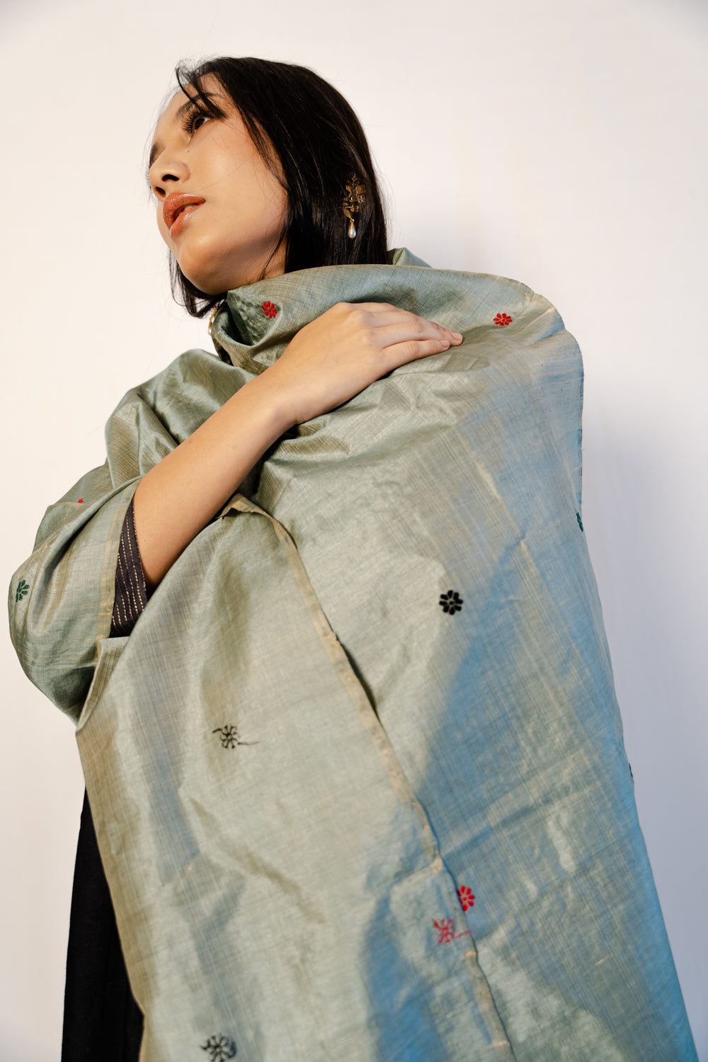 Reva Teal Blue Green Paat Silk Sador