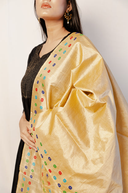 Nuha Rich Gold-Multicolored Kesa Paat Silk Sador