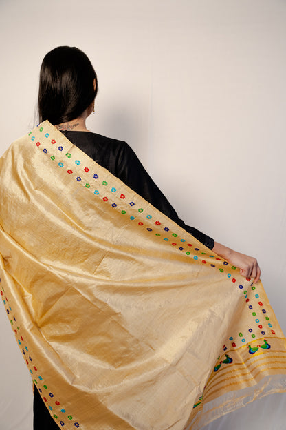Nuha Rich Gold-Multicolored Kesa Paat Silk Sador