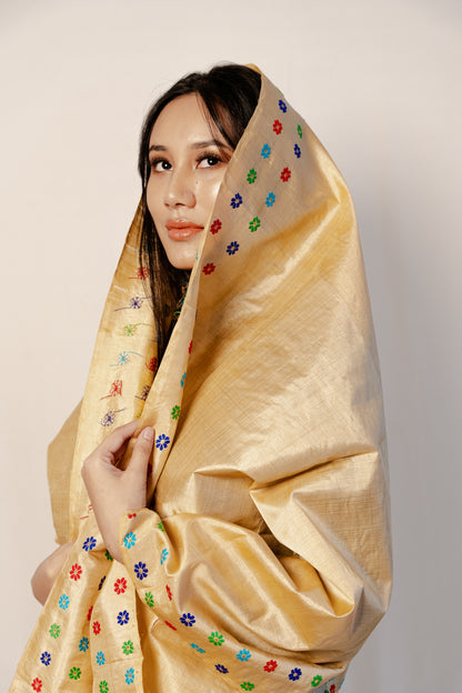 Nuha Rich Gold-Multicolored Kesa Paat Silk Sador