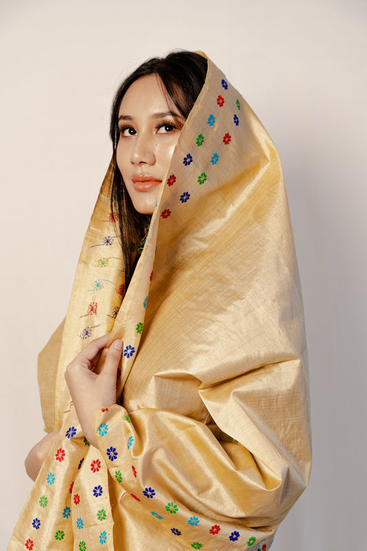 Nuha Rich Gold-Multicolored Kesa Paat Silk Sador