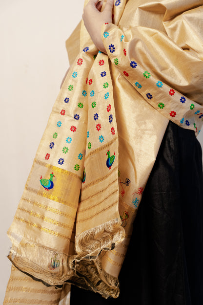 Nuha Rich Gold-Multicolored Kesa Paat Silk Sador