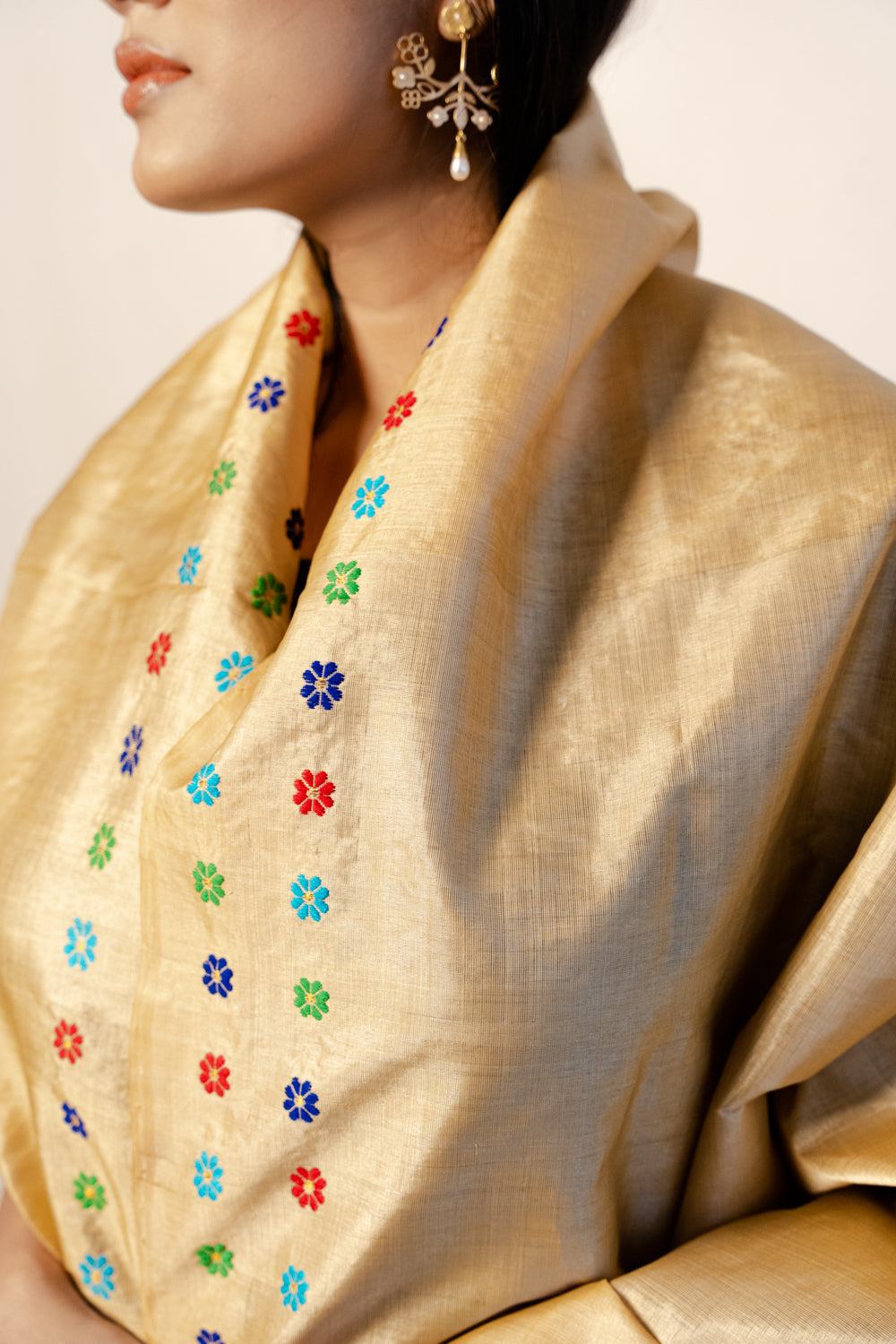 Nuha Rich Gold-Multicolored Kesa Paat Silk Sador