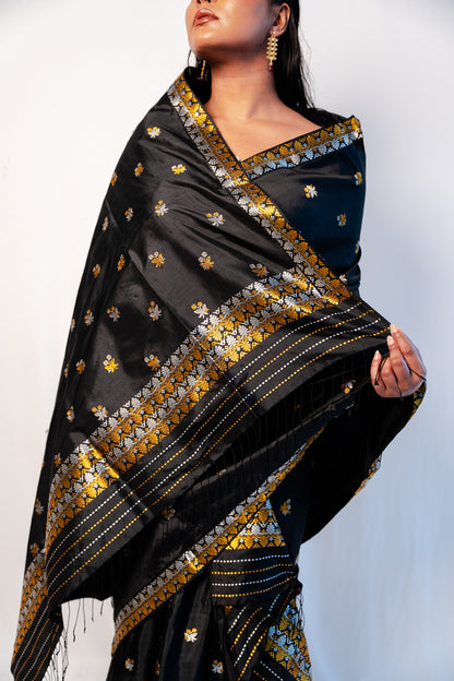 Menaka Black-Gold Kesa Paat Silk Mekhela Sador