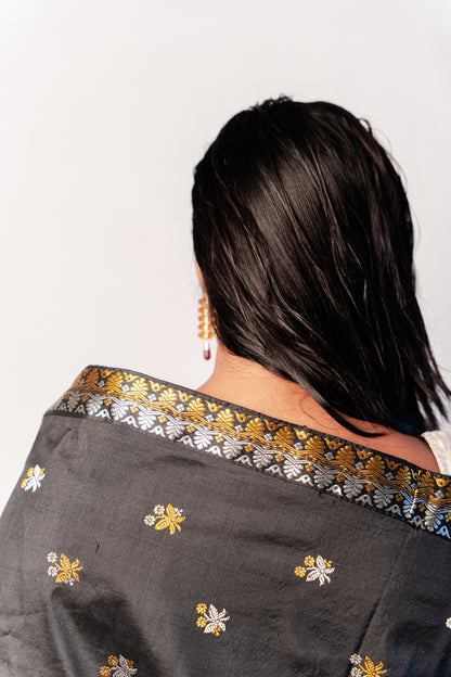 Menaka Black-Gold Kesa Paat Silk Mekhela Sador