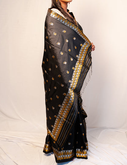 Menaka Black-Gold Kesa Paat Silk Mekhela Sador