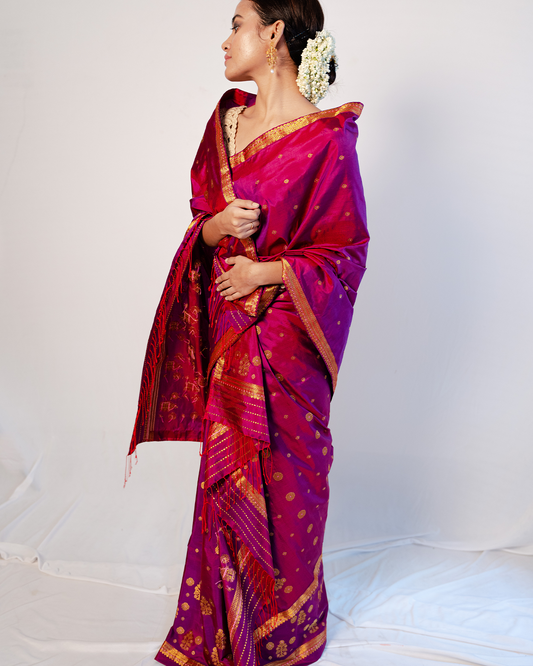 Mohini Purple-Pink Paat Silk Mekhela Sador