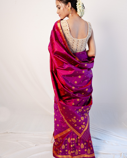 Mohini Purple-Pink Paat Silk Mekhela Sador