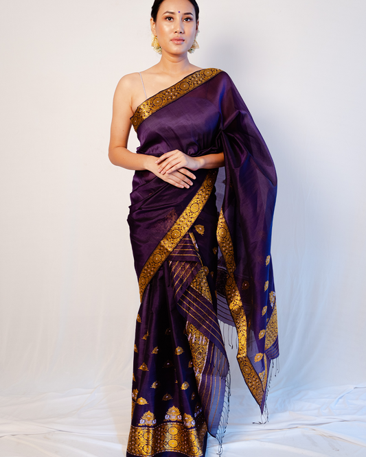 Loka Divine Purple-Gold Kesa Paat Silk Mekhela Sador