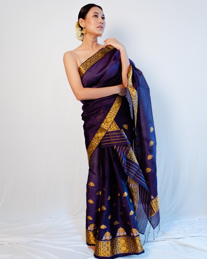 Loka Divine Purple-Gold Kesa Paat Silk Mekhela Sador