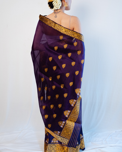 Loka Divine Purple-Gold Kesa Paat Silk Mekhela Sador