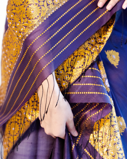 Loka Divine Purple-Gold Kesa Paat Silk Mekhela Sador