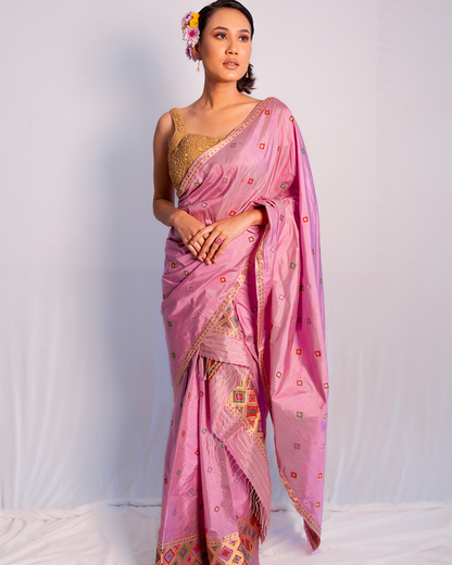 Kimaya Pink-Purple Paat Silk Mekhela Sador