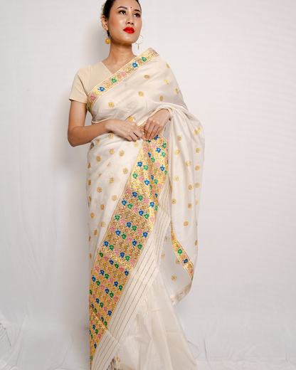 Nysha Pearl White-Gold  Kesa Paat Silk Saree