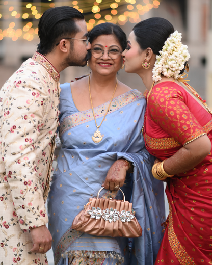 Tanushree Maa Light Blue-Gold Paat Silk Mekhela Sador