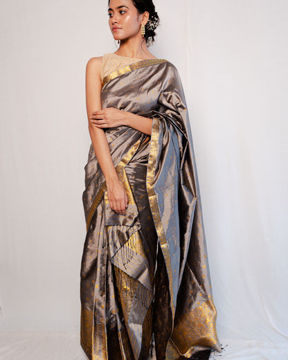 Gyana Grey-Gold Paat Silk Mekhela Sador