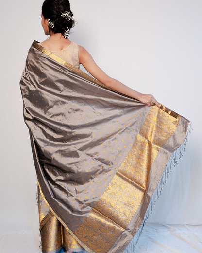 Gyana Grey-Gold Paat Silk Mekhela Sador