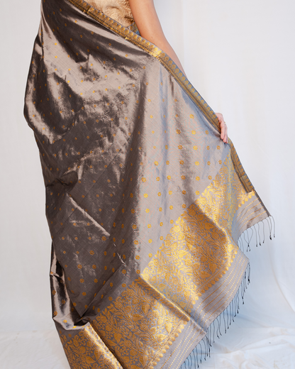 Gyana Grey-Gold Paat Silk Mekhela Sador