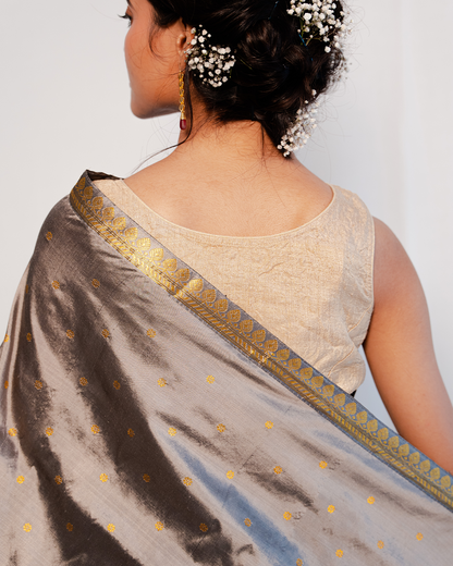 Gyana Grey-Gold Paat Silk Mekhela Sador