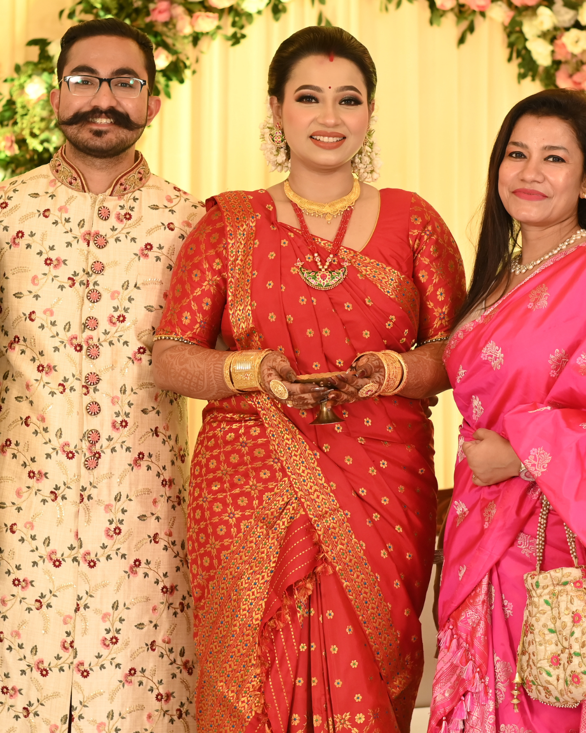 Tanushree Reception Luxury Red-Gold Paat Silk Mekhela Sador