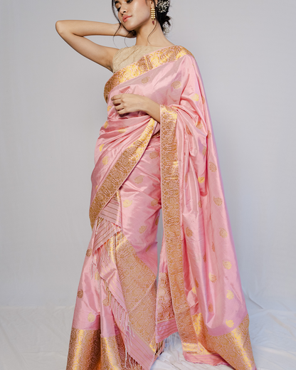 Harini Pink-Gold Paat Silk Mekhela Sador – - Main Image
