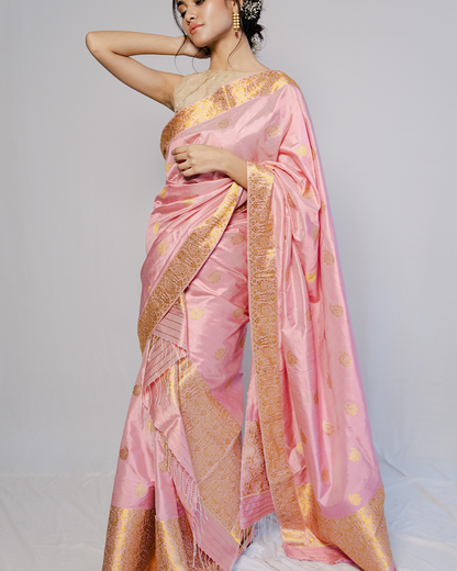 Harini Pink-Gold Paat Silk Mekhela Sador