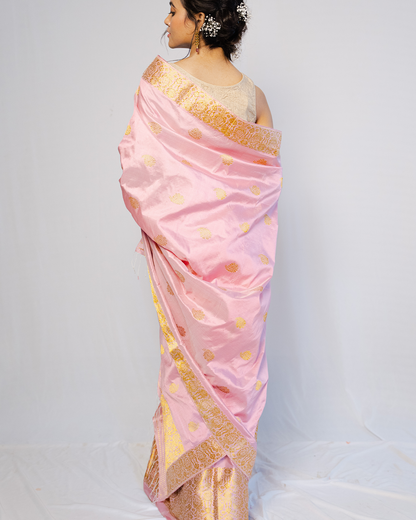 Harini Pink-Gold Paat Silk Mekhela Sador