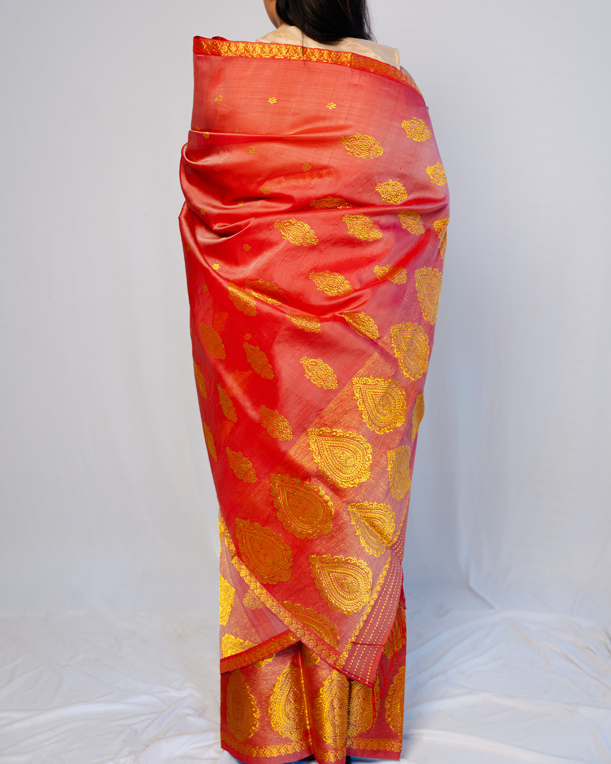 Ziva Red-Gold Kesa Paat Silk Mekhela Sador